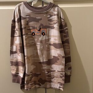 Boys Brown Camouflage Long Sleeve Tee with with embroidered off-road vehicle